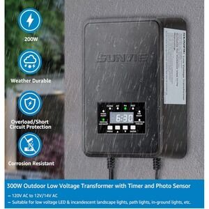 SUNVIE 300W Low Voltage‎ Transformer Timer Photocell Outdoor Landscape Lighting